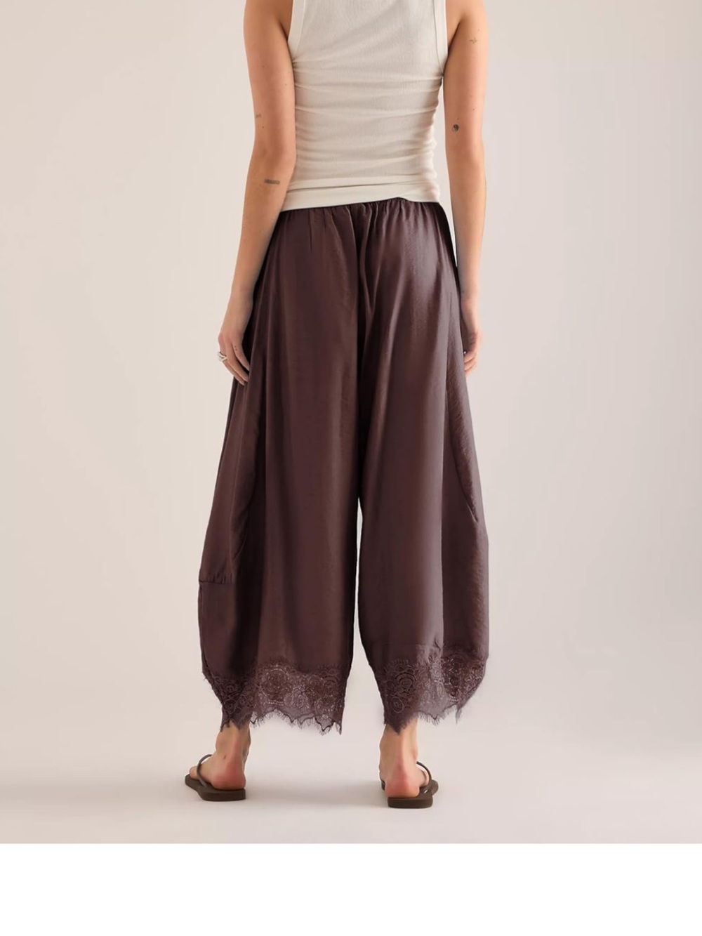 Amazon Women's Lace-Hem Wide Leg barrel bloomer - Dark Brown - Picture 2 of 3